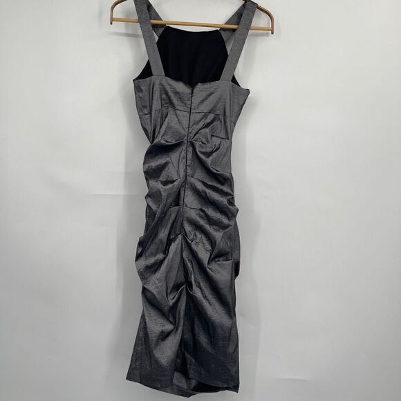 Juno Dress Collection Charcoal Gray Shiny Ruched Pleated Cocktail Dress Small - Picture 5 of 10